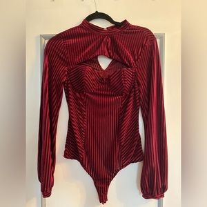 Lulus Red Velvet Bodysuit